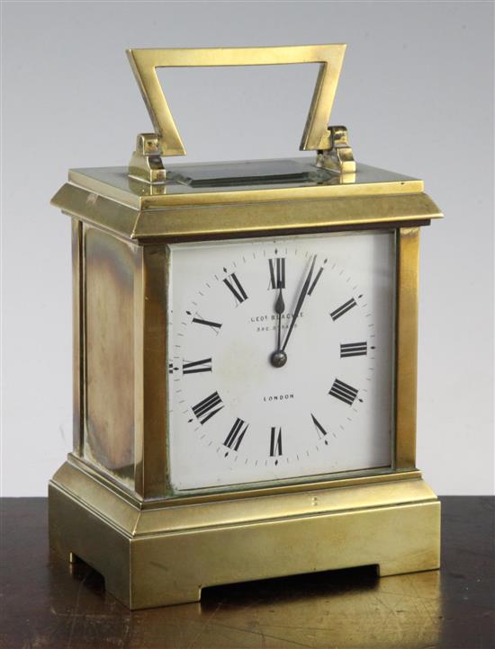 A late Victorian brass cased carriage timepiece, 6in.